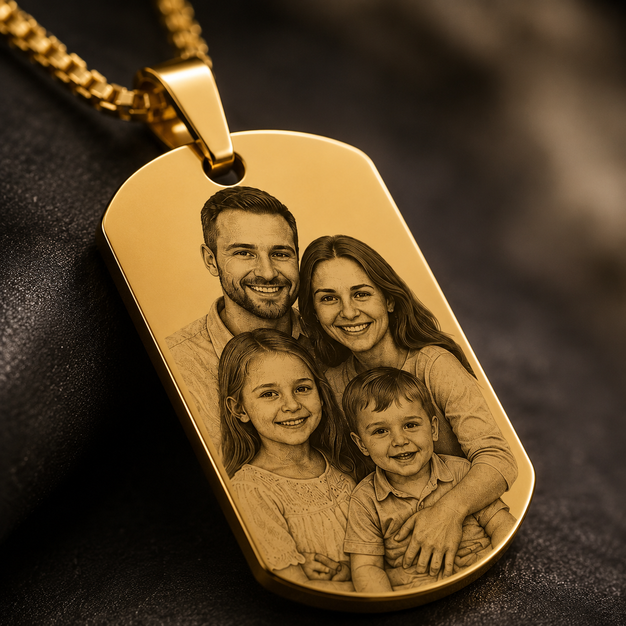 Kişiye Özel Fotoğraf İşlemeli Gold Dog Tag Çelik Kolye