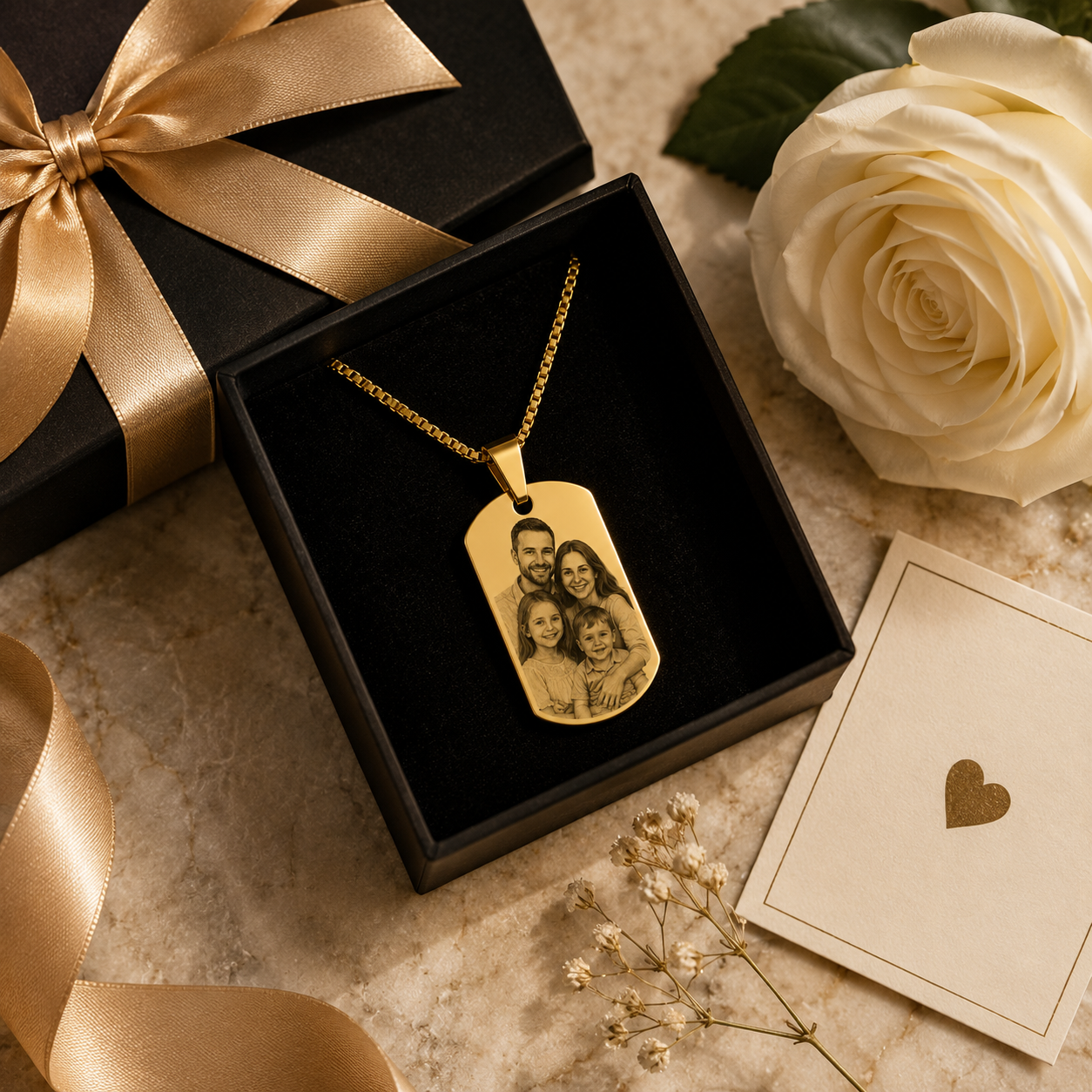 Kişiye Özel Fotoğraf İşlemeli Gold Dog Tag Çelik Kolye